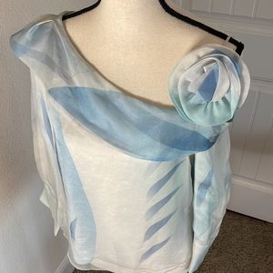 Norma Delle Legge Made in Italy 100% Silk One Cold Shoulder Blouse Blues…